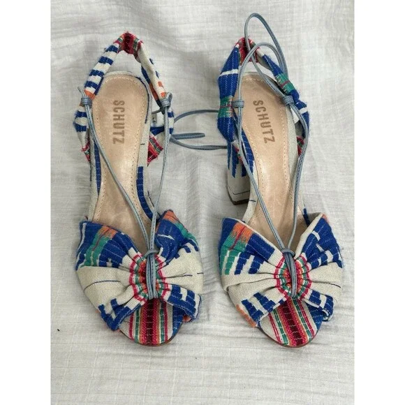 Schutz X Revolve Aliya Women Multicolor Leather Strappy Block Heel Size 8.5 - Picture 3 of 8